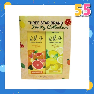 THREE STAR BRAND Aromatherapy Roll-On Natural Fruity Scent Collection Gift Set consist Roll-On Grapefruit 10ml + Roll-On Non-Oily Lemon 10ml