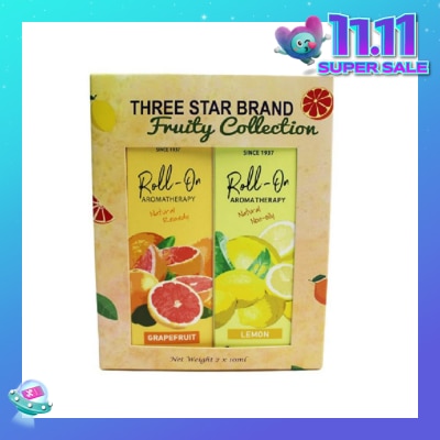 THREE STAR BRAND Aromatherapy Roll-On Natural Fruity Scent Collection Gift Set consist Roll-On Grapefruit 10ml + Roll-On Non-Oily Lemon 10ml