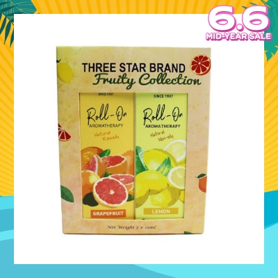 THREE STAR BRAND Aromatherapy Roll-On Natural Fruity Scent Collection Gift Set consist Roll-On Grapefruit 10ml + Roll-On Non-Oily Lemon 10ml