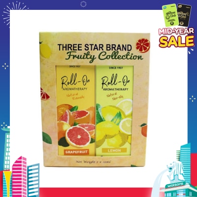 THREE STAR BRAND Aromatherapy Roll-On Natural Fruity Scent Collection Gift Set consist Roll-On Grapefruit 10ml + Roll-On Non-Oily Lemon 10ml