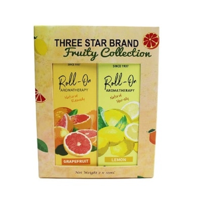 THREE STAR BRAND Aromatherapy Roll-On Natural Fruity Scent Collection Gift Set consist Roll-On Grapefruit 10ml + Roll-On Non-Oily Lemon 10ml