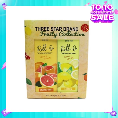 THREE STAR BRAND Aromatherapy Roll-On Natural Fruity Scent Collection Gift Set consist Roll-On Grapefruit 10ml + Roll-On Non-Oily Lemon 10ml