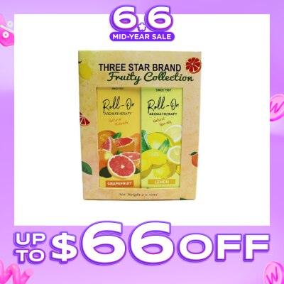 THREE STAR BRAND - Aromatherapy Roll-On Natural Fruity Scent Collection Gift Set consist Roll-On Grapefruit 10ml + Roll-On Non-Oily Lemon 10ml