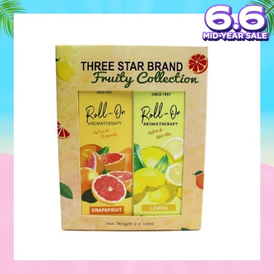 THREE STAR BRAND Aromatherapy Roll-On Natural Fruity Scent Collection Gift Set consist Roll-On Grapefruit 10ml + Roll-On Non-Oily Lemon 10ml