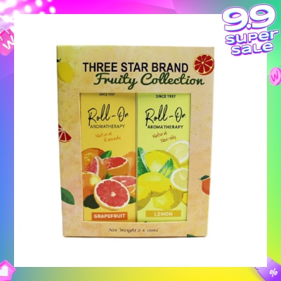 THREE STAR BRAND Aromatherapy Roll-On Natural Fruity Scent Collection Gift Set consist Roll-On Grapefruit 10ml + Roll-On Non-Oily Lemon 10ml