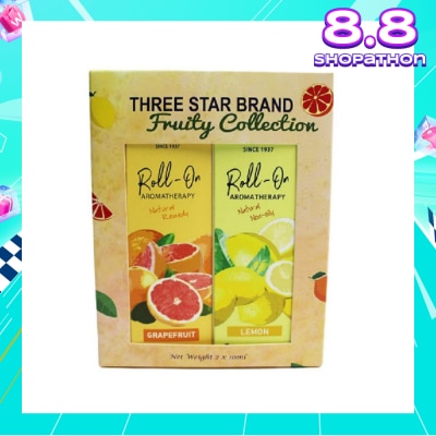 THREE STAR BRAND Aromatherapy Roll-On Natural Fruity Scent Collection Gift Set consist Roll-On Grapefruit 10ml + Roll-On Non-Oily Lemon 10ml
