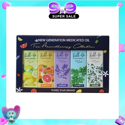 THREE STAR BRAND - Aromatherapy Roll-On Natural Collection Gift Set consist Non-Oily Roll On Lemon 10ml + Natural Remedy Roll-On Grapefruit 10ml + Natural Remedy Roll-On Lavender 10ml + Natural Remedy Roll-On Citronella 10ml + Natural Remedy Roll-On Jasmine 10ml image