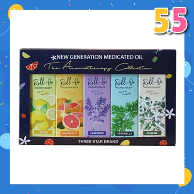 THREE STAR BRAND Aromatherapy Roll-On Natural Collection Gift Set consist Non-Oily Roll On Lemon 10ml + Natural Remedy Roll-On Grapefruit 10ml + Natural Remedy Roll-On Lavender 10ml + Natural Remedy Roll-On Citronella 10ml + Natural Remedy Roll-On Jasmine 10ml