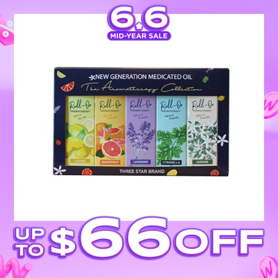 THREE STAR BRAND - Aromatherapy Roll-On Natural Collection Gift Set consist Non-Oily Roll On Lemon 10ml + Natural Remedy Roll-On Grapefruit 10ml + Natural Remedy Roll-On Lavender 10ml + Natural Remedy Roll-On Citronella 10ml + Natural Remedy Roll-On Jasmine 10ml