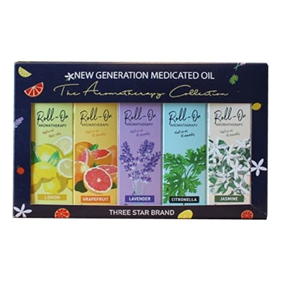 THREE STAR BRAND Aromatherapy Roll-On Natural Collection Gift Set consist Non-Oily Roll On Lemon 10ml + Natural Remedy Roll-On Grapefruit 10ml + Natural Remedy Roll-On Lavender 10ml + Natural Remedy Roll-On Citronella 10ml + Natural Remedy Roll-On Jasmine 10ml