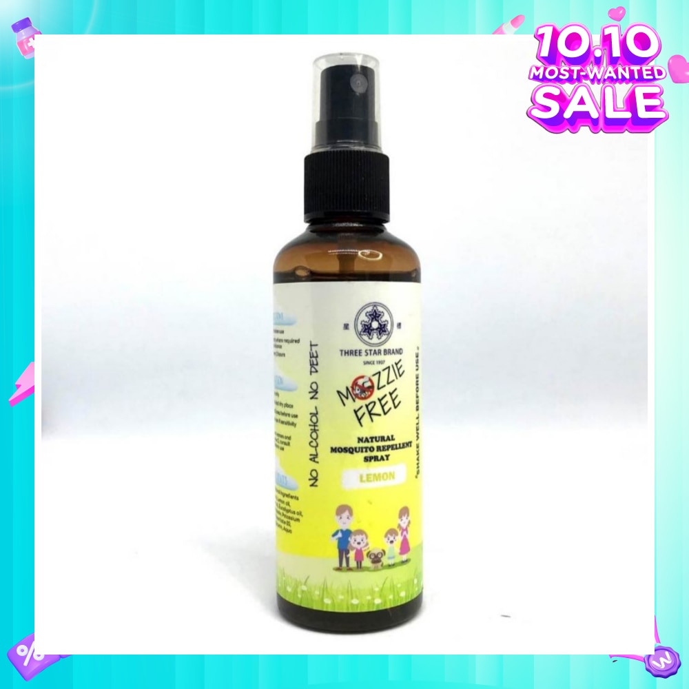 Mozzie Free Natural Mosquito Repellent Spray Lemon No Alcohol No Deet (Safe for Both Adults & Children) 90ml (Expiry: Feb`2026)