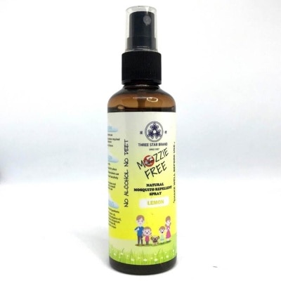 THREE STAR BRAND Mozzie Free Natural Mosquito Repellent Spray Lemon No Alcohol No Deet (Safe for Both Adults & Children) 90ml