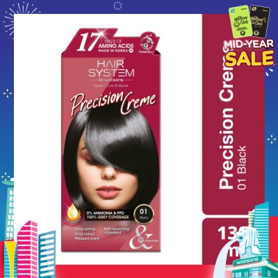 HAIR SYSTEM BY WATSONS Precision Crème Hair Cream Colourant 01 Black (100% Grey Coverage) 130ml