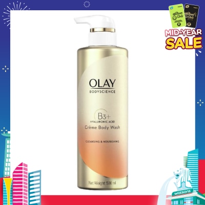 OLAY BODYSCIENCE Cleansing & Nourishing Crème Body Wash (with B3 + Hyaluronic Acid) 500ml