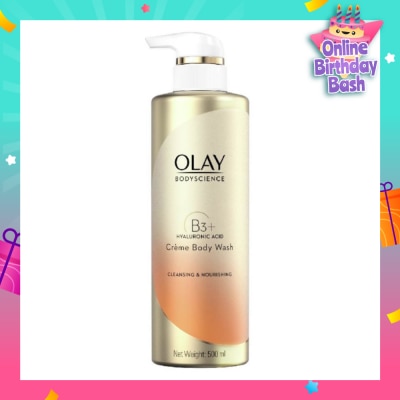 OLAY BODYSCIENCE Cleansing & Nourishing Crème Body Wash (with B3 + Hyaluronic Acid) 500ml