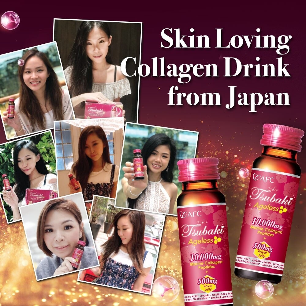 JAPAN Tsubaki Ageless Dietary Supplement bottle (Collagen Drink + Royal Jelly for Anti Aging, Radiant & Hydrated Skin + Fight Pigmentation & Acne Scar) 10s