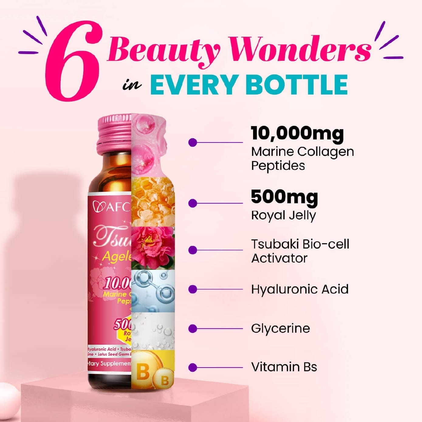 Tsubaki Ageless Collagen Skin Beauty Drink with Royal Jelly (Anti Aging, Radiant Hydrated Skin, Fight Pigmentation, & Acne Scar) 50ml x 10s