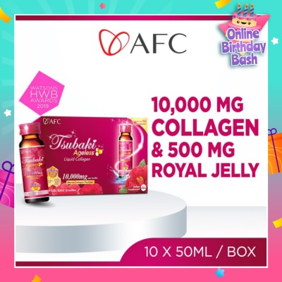 AFC JAPAN Tsubaki Ageless Dietary Supplement bottle (Collagen Drink + Royal Jelly for Anti Aging, Radiant & Hydrated Skin + Fight Pigmentation & Acne Scar) 10s