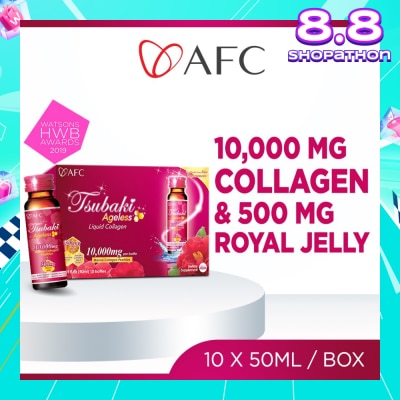 AFC JAPAN Tsubaki Ageless Dietary Supplement bottle (Collagen Drink + Royal Jelly for Anti Aging, Radiant & Hydrated Skin + Fight Pigmentation & Acne Scar) 10s