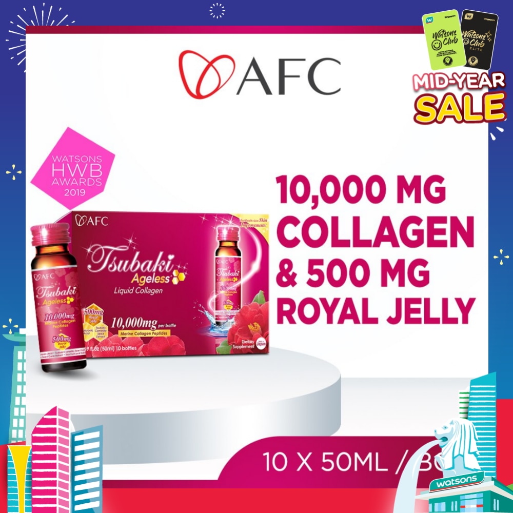 JAPAN Tsubaki Ageless Dietary Supplement bottle (Collagen Drink + Royal Jelly for Anti Aging, Radiant & Hydrated Skin + Fight Pigmentation & Acne Scar) 10s