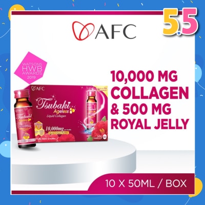 AFC JAPAN Tsubaki Ageless Dietary Supplement bottle (Collagen Drink + Royal Jelly for Anti Aging, Radiant & Hydrated Skin + Fight Pigmentation & Acne Scar) 10s