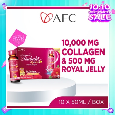 AFC JAPAN Tsubaki Ageless Dietary Supplement bottle (Collagen Drink + Royal Jelly for Anti Aging, Radiant & Hydrated Skin + Fight Pigmentation & Acne Scar) 10s
