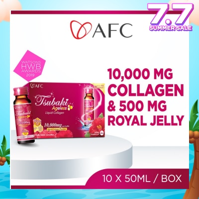 AFC JAPAN Tsubaki Ageless Dietary Supplement bottle (Collagen Drink + Royal Jelly for Anti Aging, Radiant & Hydrated Skin + Fight Pigmentation & Acne Scar) 10s