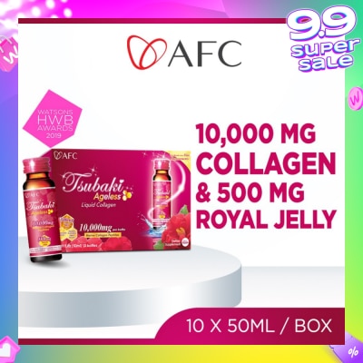 AFC JAPAN Tsubaki Ageless Dietary Supplement bottle (Collagen Drink + Royal Jelly for Anti Aging, Radiant & Hydrated Skin + Fight Pigmentation & Acne Scar) 10s