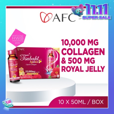 AFC JAPAN Tsubaki Ageless Dietary Supplement bottle (Collagen Drink + Royal Jelly for Anti Aging, Radiant & Hydrated Skin + Fight Pigmentation & Acne Scar) 10s