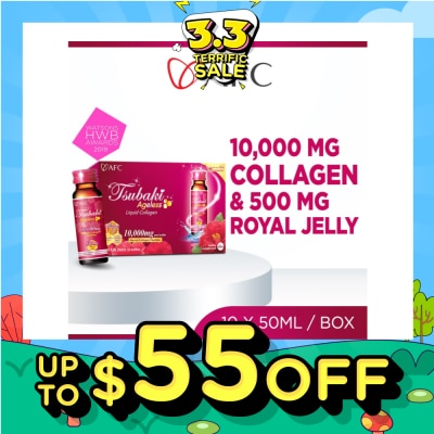 AFC JAPAN Tsubaki Ageless Dietary Supplement bottle (Collagen Drink + Royal Jelly for Anti Aging, Radiant & Hydrated Skin + Fight Pigmentation & Acne Scar) 10s (Expiry: Oct`2026)