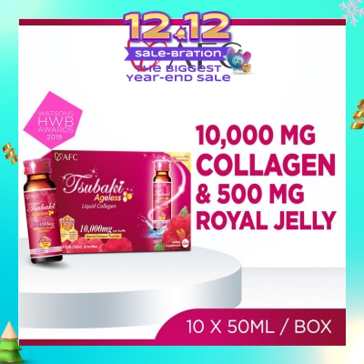 AFC JAPAN Tsubaki Ageless Dietary Supplement bottle (Collagen Drink + Royal Jelly for Anti Aging, Radiant & Hydrated Skin + Fight Pigmentation & Acne Scar) 10s (Expiry: Oct`2026)