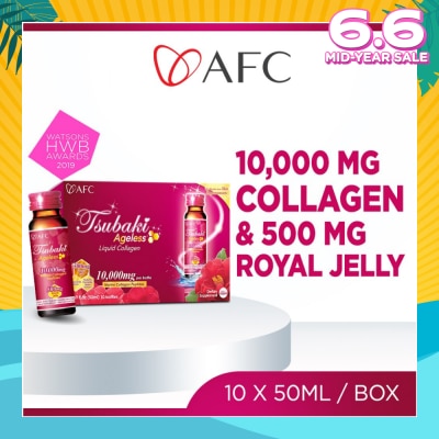 AFC JAPAN Tsubaki Ageless Dietary Supplement bottle (Collagen Drink + Royal Jelly for Anti Aging, Radiant & Hydrated Skin + Fight Pigmentation & Acne Scar) 10s