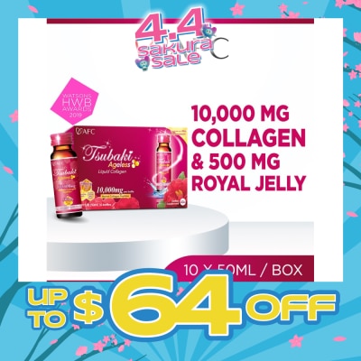 AFC - JAPAN Tsubaki Ageless Dietary Supplement bottle (Collagen Drink + Royal Jelly for Anti Aging, Radiant & Hydrated Skin + Fight Pigmentation & Acne Scar) 10s (Expiry: Oct`2026)
