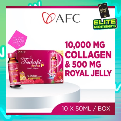 AFC JAPAN Tsubaki Ageless Dietary Supplement bottle (Collagen Drink + Royal Jelly for Anti Aging, Radiant & Hydrated Skin + Fight Pigmentation & Acne Scar) 10s