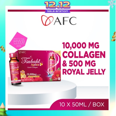 AFC JAPAN Tsubaki Ageless Dietary Supplement bottle (Collagen Drink + Royal Jelly for Anti Aging, Radiant & Hydrated Skin + Fight Pigmentation & Acne Scar) 10s (Expiry: Oct`2026)
