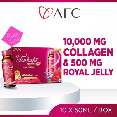 AFC JAPAN Tsubaki Ageless Dietary Supplement bottle (Collagen Drink + Royal Jelly for Anti Aging, Radiant & Hydrated Skin + Fight Pigmentation & Acne Scar) 10s