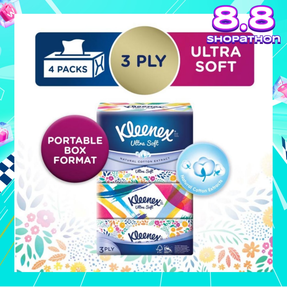 3ply Floral Facial Tissues Softpack (Natural Cotton Extracts) 130s x 4pack