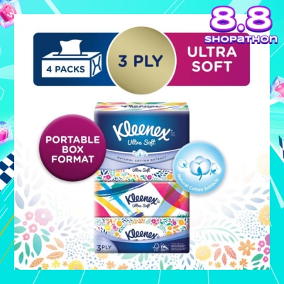 KLEENEX 3ply Floral Facial Tissues Softpack (Natural Cotton Extracts) 130s x 4pack