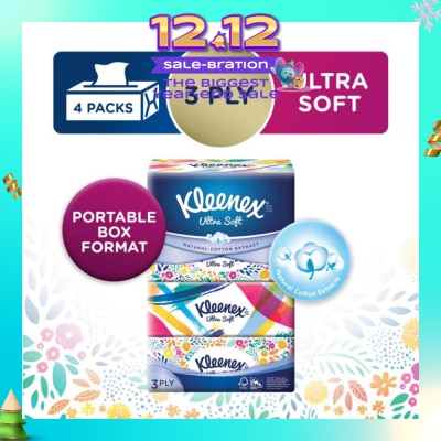 KLEENEX 3ply Floral Facial Tissues Softpack (Natural Cotton Extracts) 130s x 4pack