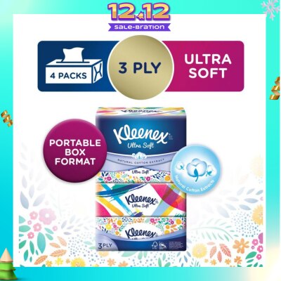 KLEENEX 3ply Floral Facial Tissues Softpack (Natural Cotton Extracts) 130s x 4pack