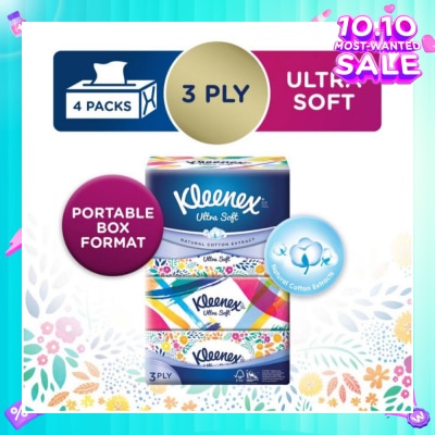 KLEENEX 3ply Floral Facial Tissues Softpack (Natural Cotton Extracts) 130s x 4pack