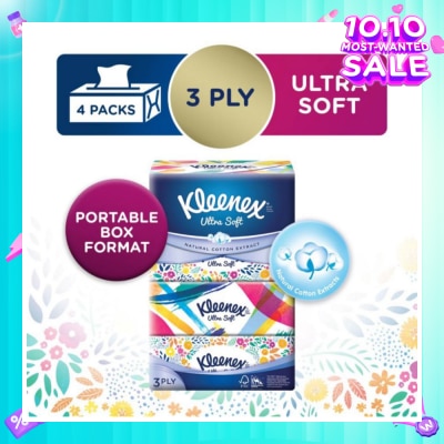 KLEENEX 3ply Floral Facial Tissues Softpack (Natural Cotton Extracts) 130s x 4pack