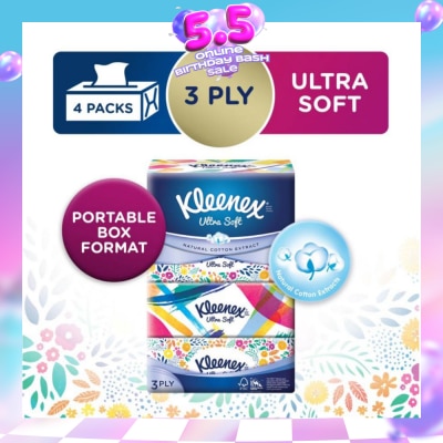 KLEENEX - 3ply Floral Facial Tissues Softpack (Natural Cotton Extracts) 130s x 4pack