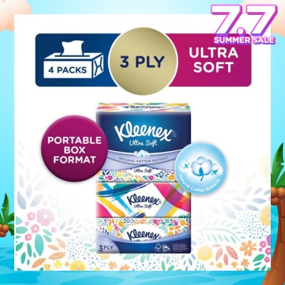 KLEENEX 3ply Floral Facial Tissues Softpack (Natural Cotton Extracts) 130s x 4pack