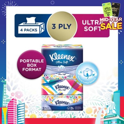 KLEENEX 3ply Floral Facial Tissues Softpack (Natural Cotton Extracts) 130s x 4pack