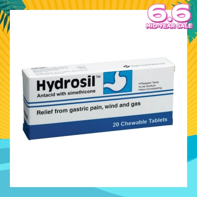 HYDROSIL Antacid Chewable Tablet (Relief from Gastric Pain Wind and Gas) 20s
