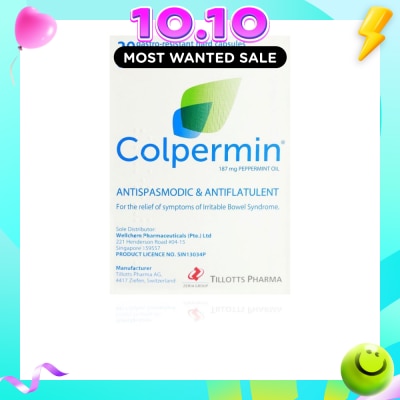 COLPERMIN Antispasmodic & Antiflatulent 187mg Peppermint Oil Hard Capsule (For The Relief Of Symptoms Of Irritable Bowel Syndrome) 20s image