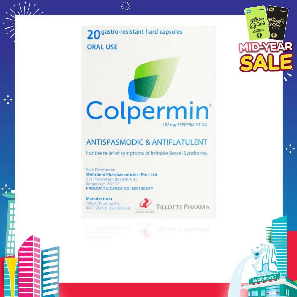 Antispasmodic & Antiflatulent 187mg Peppermint Oil Hard Capsule (For The Relief Of Symptoms Of Irritable Bowel Syndrome) 20s