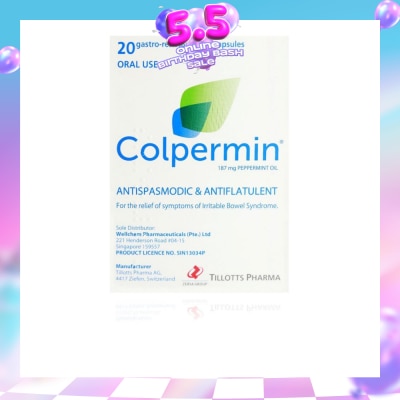 COLPERMIN - Antispasmodic & Antiflatulent 187mg Peppermint Oil Hard Capsule (For The Relief Of Symptoms Of Irritable Bowel Syndrome) 20s
