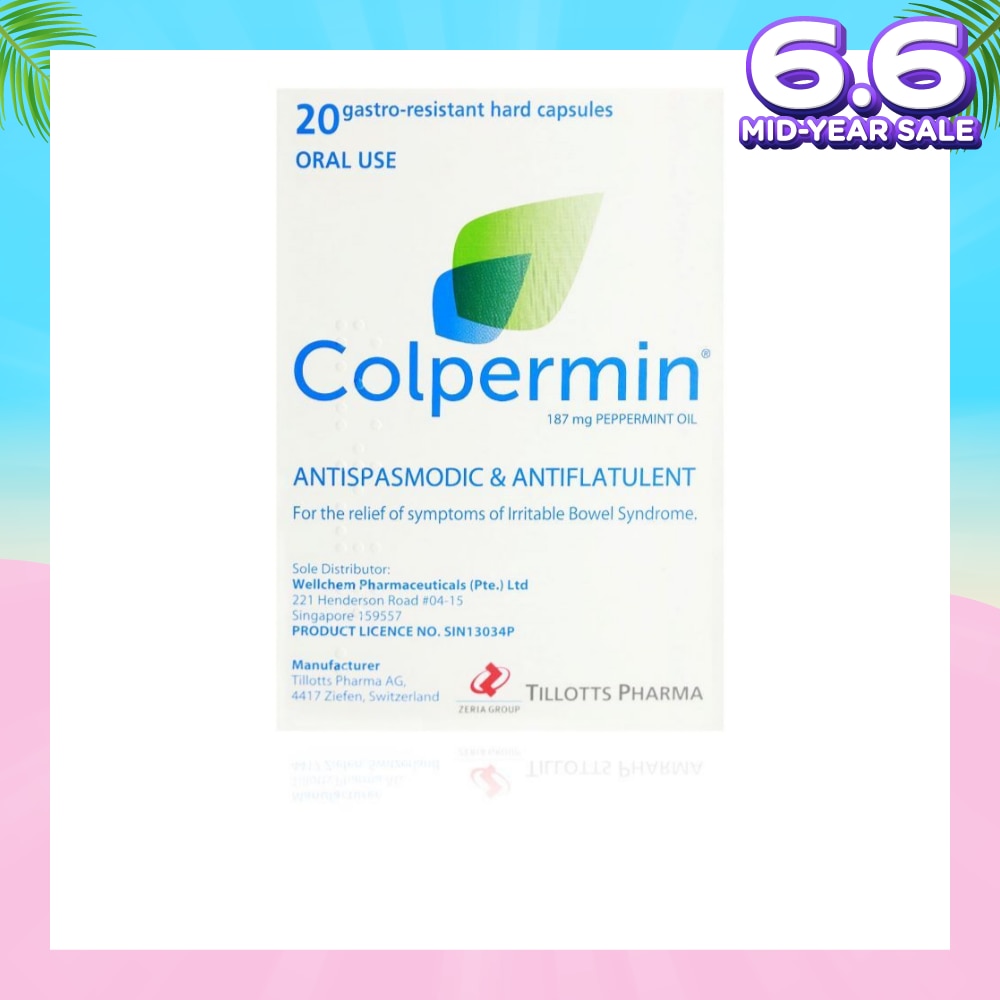Antispasmodic & Antiflatulent 187mg Peppermint Oil Hard Capsule (For The Relief Of Symptoms Of Irritable Bowel Syndrome) 20s